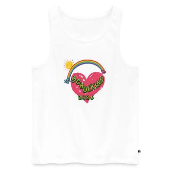 Cœur Écolier Arc-en-ciel 2026 - Débardeur bio Premium Homme - blanc - Devant - Michal (187cm)