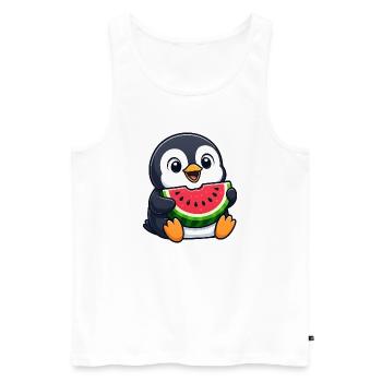 Lustiger Pinguin mit Melone Sommerfrucht Cartoon - Männer Premium Bio Tank Top - Weiß - Vorne - AI Model Male 178 light (178cm)