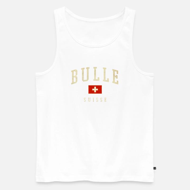 Bulle Schweiz Design - Varsity Stil - Männer Premium Bio Tank Top - Weiß