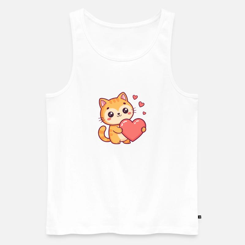 Süße Katze hält ein Herz - Männer Premium Bio Tank Top - Weiß