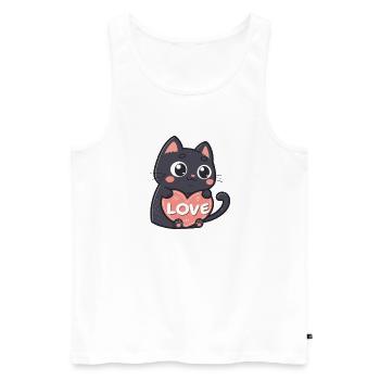 Schwarze Katze Kuschelherz Liebe - Männer Premium Bio Tank Top - Weiß - Vorne - AI Model Male 178 light (178cm)