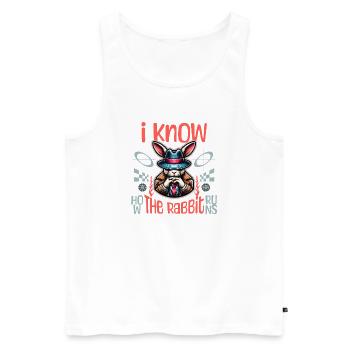 I Know How The Rabbit Runs Denglish - Men's Premium Organic Tank Top - white - Front - AI Model Male 178 light (178cm)