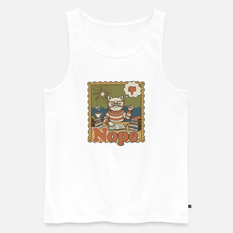 Nein Katze: Retro Nerd Schreibtischkunst - Männer Premium Bio Tank Top - Weiß