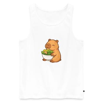 Capybara avec salade – détendue et mignonne - Débardeur bio Premium Homme - blanc - Devant - AI Model Male 178 light (178cm)