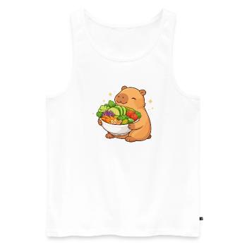 Capybara potelé avec bol de salade - Débardeur bio Premium Homme - blanc - Devant - AI Model Male 178 light (178cm)