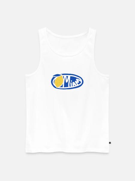 Lemon Yum Blue Retro Oval Logo - Men's Premium Organic Tank Top - white