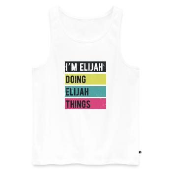 Ich bin Elijah und mache Elijah-Dinge Retro-Farben - Männer Premium Bio Tank Top - Weiß - Vorne - AI Model Male 178 light (178cm)