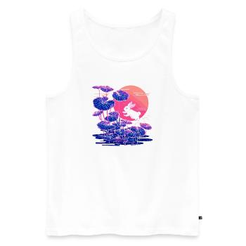 Neon bunny lotus forest in the evening light - Men's Premium Organic Tank Top - white - Front - AI Model Male 178 light (178cm)