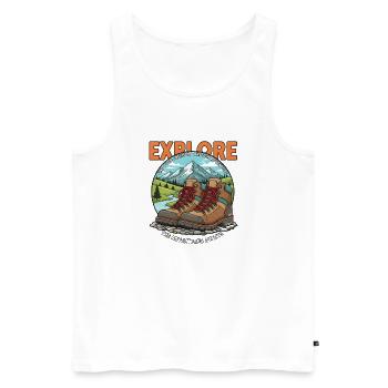 Explore Adventure – Wandern Outdoor Berge Natur - Männer Premium Bio Tank Top - Weiß - Vorne - AI Model Male 178 light (178cm)