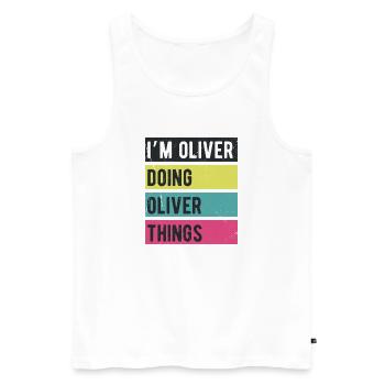 Je suis Oliver qui fait des couleurs rétro d’Oliver Things - Débardeur bio Premium Homme - blanc - Devant - Michal (187cm)