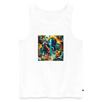 Bunter Traumwelt-Dinosaurier - Männer Premium Bio Tank Top - Weiß - Vorne - AI Model Male 178 light (178cm)