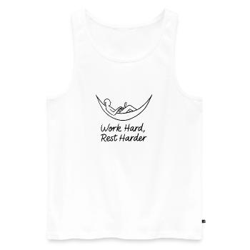 Hart arbeiten, ausruhen, härter Hängematte - Männer Premium Bio Tank Top - Weiß - Vorne - AI Model Male 178 light (178cm)