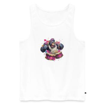 Bunter Affe am Trommelset - Männer Premium Bio Tank Top - Weiß - Vorne - AI Model Male 178 light (178cm)