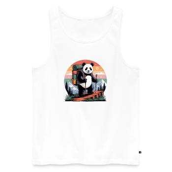 Wandernder Panda – Outdoor & Berge Abenteuer - Männer Premium Bio Tank Top - Weiß - Vorne - AI Model Male 178 light (178cm)