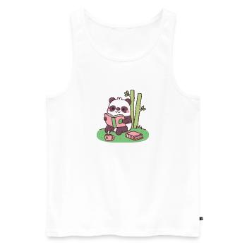 Un panda mignon lisant un livre près des plants de bambou - Débardeur bio Premium Homme - blanc - Devant - Michal (187cm)