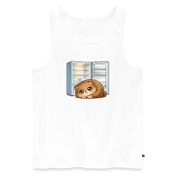 Kleine Katze vor offenem Kühlschrank - Männer Premium Bio Tank Top - Weiß - Vorne - AI Model Male 178 light (178cm)