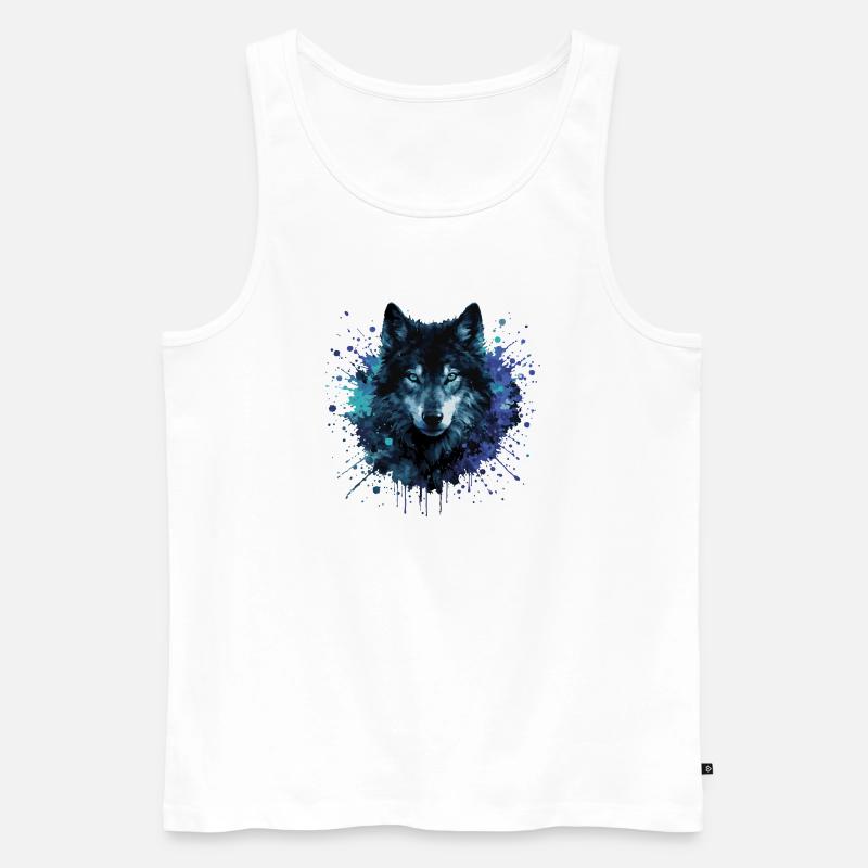 Aquarelle de loup – Éclaboussure de couleur - Débardeur bio Premium Homme - blanc