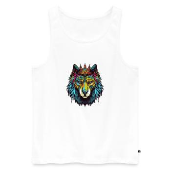 Wolf Comic Krone - Männer Premium Bio Tank Top - Weiß - Vorne - Michal (187cm)