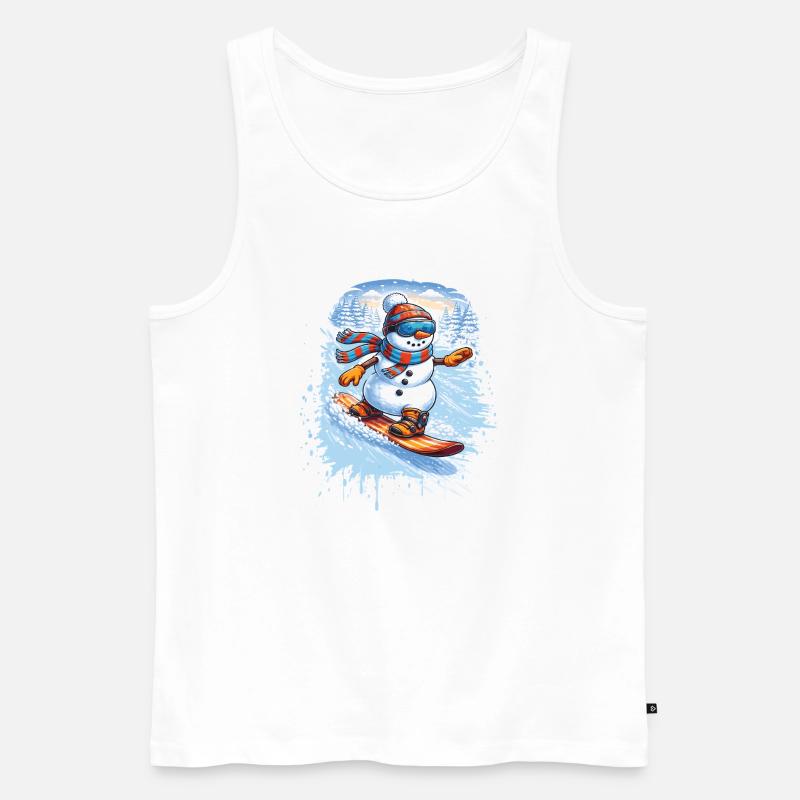 Cooler Schneemann beim Snowboarden – Winterspaß - Männer Premium Bio Tank Top - Weiß