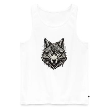 Tête de loup encre gravée - Débardeur bio Premium Homme - blanc - Devant - AI Model Male 178 light (178cm)