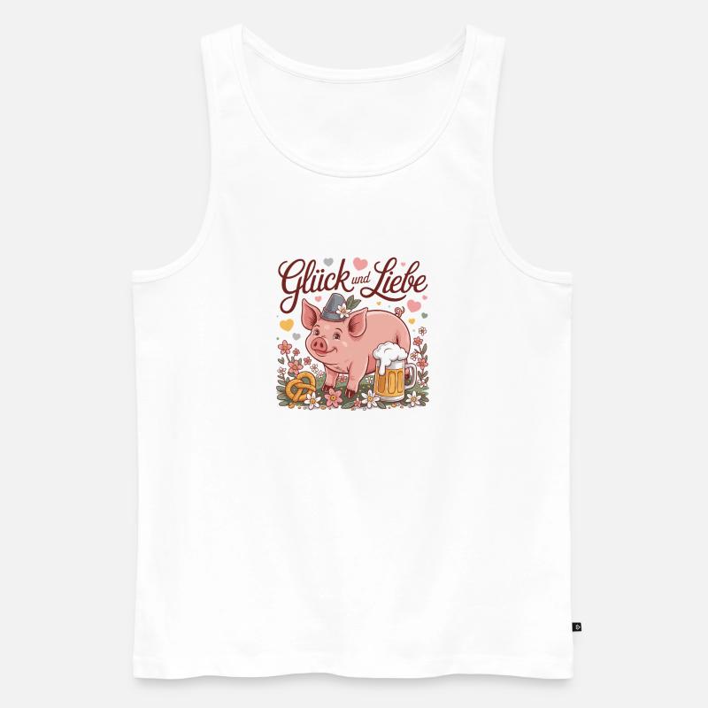 Glück und Liebe Schwein mit Bier - Männer Premium Bio Tank Top - Weiß