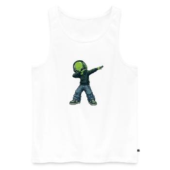 Dabbing Alien – Funny Sci-Fi Cartoon Motif - Men's Premium Organic Tank Top - white - Front - AI Model Male 178 light (178cm)