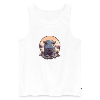 Sonnenuntergang Hippo Illustration - Männer Premium Bio Tank Top - Weiß - Vorne - AI Model Male 178 light (178cm)