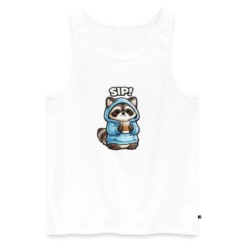Waschbär im Hoodie Sip Kaffee - Männer Premium Bio Tank Top - Weiß - Vorne - Michal (187cm)