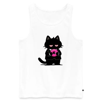 Chat noir avec un donut rose - Débardeur bio Premium Homme - blanc - Devant - AI Model Male 178 light (178cm)