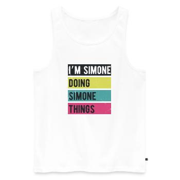 Ich bin Simone und mache Simone Things Retro Colors - Männer Premium Bio Tank Top - Weiß - Vorne - AI Model Male 178 light (178cm)