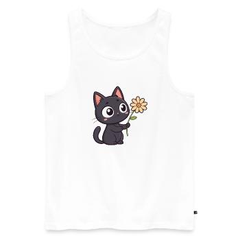 Kawaii Black Cat and Daisy - Men's Premium Organic Tank Top - white - Front - Michal (187cm)