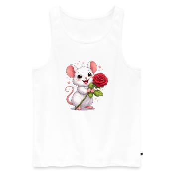Süße Maus mit Rose–Valentinstagsmotiv voller Liebe - Männer Premium Bio Tank Top - Weiß - Vorne - Michal (187cm)