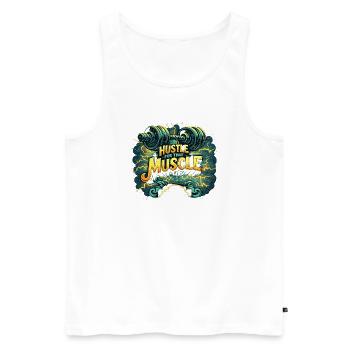 Hustle for Muscle Gym Motivation Fitness Workout - Men's Premium Organic Tank Top - white - Front - Michal (187cm)