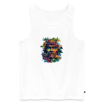 Tiki Tropical Mask Couleurs néon - Débardeur bio Premium Homme - blanc - Devant - AI Model Male 178 light (178cm)