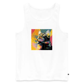 Lebendiges Popkatzenporträt - Männer Premium Bio Tank Top - Weiß - Vorne - AI Model Male 178 light (178cm)
