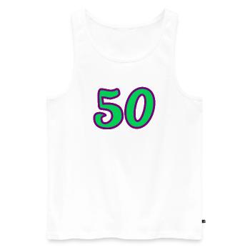 50. 50 ANS. 50e ANNIVERSAIRE. ANNIVERSAIRE 50 ANS. - Débardeur bio Premium Homme - blanc - Devant - Michal (187cm)