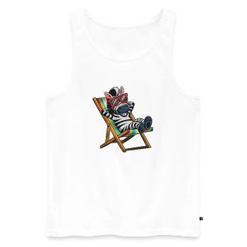Zebra relaxing in deck chair with colorful stripes - Men's Premium Organic Tank Top - white - Front - Michal (187cm)