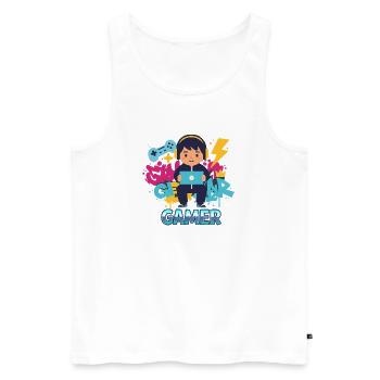Gamer Kid with game pad and headphones - Men's Premium Organic Tank Top - white - Front - AI Model Male 178 light (178cm)