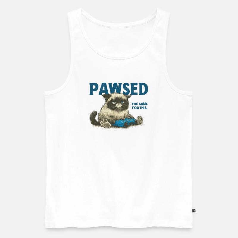 Das Spiel Cat mit Controller PAWSED - Männer Premium Bio Tank Top - Weiß