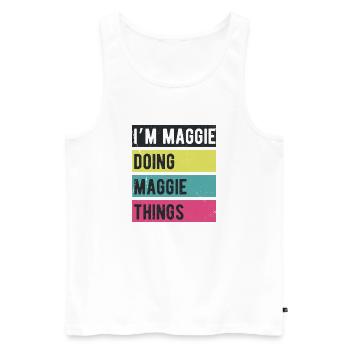 Je suis Maggie qui fait des couleurs rétro de Maggie Things - Débardeur bio Premium Homme - blanc - Devant - Michal (187cm)