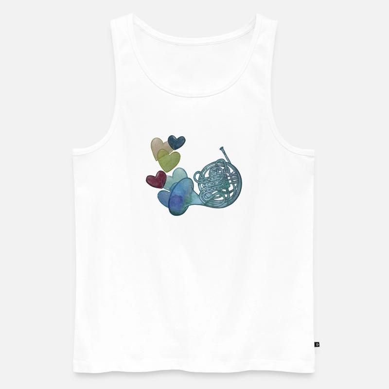 Herznote-Horn mit bunten Herzen - Männer Premium Bio Tank Top - Weiß