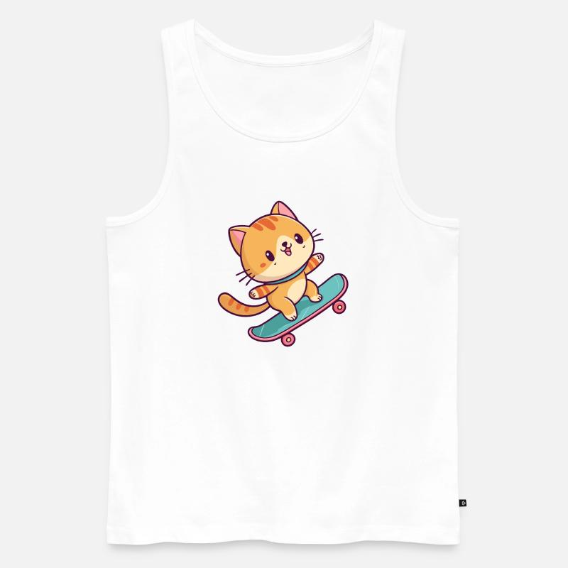 Buntes Skateboard-Kätzchen - Männer Premium Bio Tank Top - Weiß