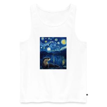 Loutre Van Gogh - Débardeur bio Premium Homme - blanc - Devant - AI Model Male 178 light (178cm)