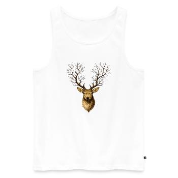 Deer Head with Tree Antlers – Mystical Forest Spirit - Men's Premium Organic Tank Top - white - Front - AI Model Male 178 light (178cm)