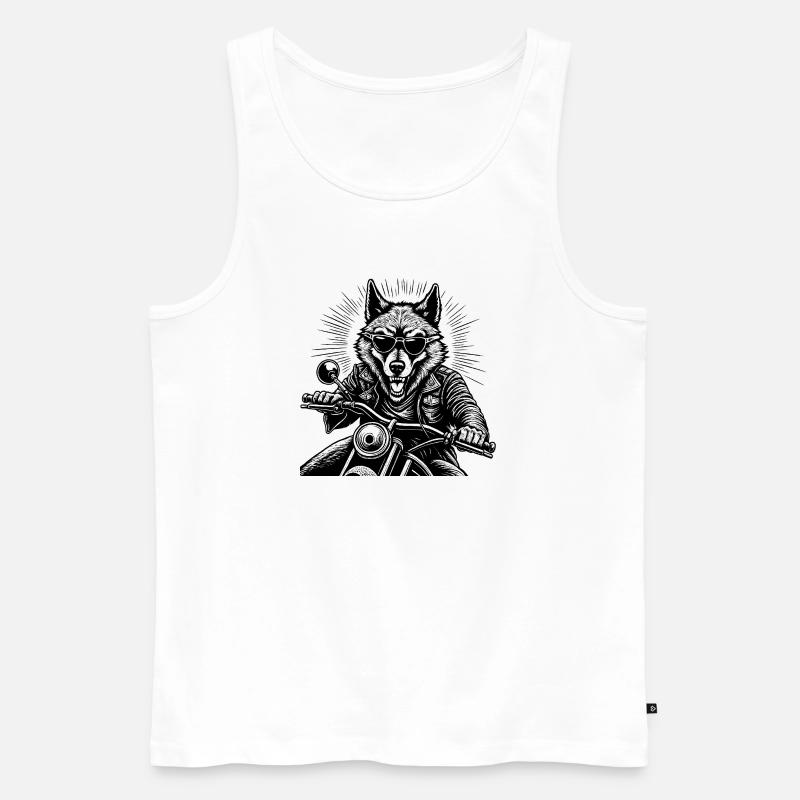 Wolf auf Motorrad Lederjacke Grafik - Männer Premium Bio Tank Top - Weiß