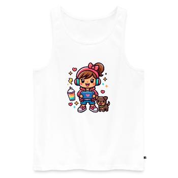 Aesthetic Gamer Girl with a surf tablet and a Pup - Men's Premium Organic Tank Top - white - Front - AI Model Male 178 light (178cm)