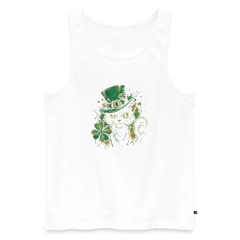 Ronronnement de chat vert avec trèfle - Débardeur bio Premium Homme - blanc - Devant - AI Model Male 178 light (178cm)