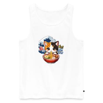 Kawaii Cats Ramen Nouilles Japon Ukiyo-E Rétro - Débardeur bio Premium Homme - blanc - Devant - Michal (187cm)
