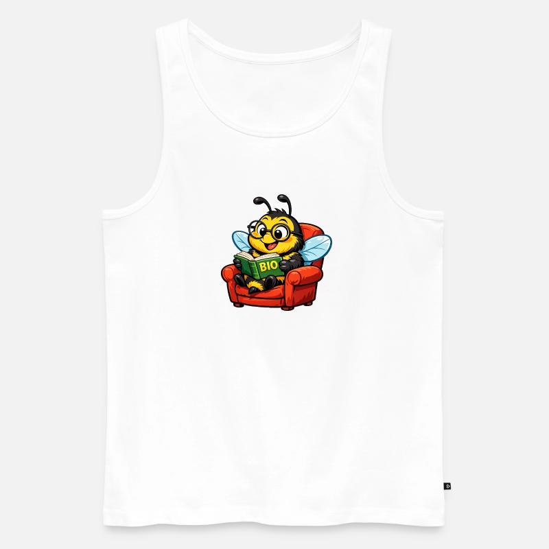 Biene liest ein Buch über Bio - Männer Premium Bio Tank Top - Weiß