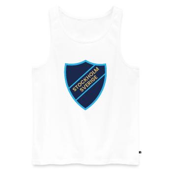 Stockholm Shield Blue Contrast Design - Men's Premium Organic Tank Top - white - Front - AI Model Male 178 light (178cm)